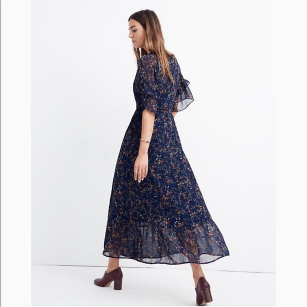 Vervain Ruffle-Sleeve Wrap Dress in Moonless Flora